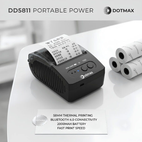 DotmaX D5811 Portable Bluetooth Printer with 50 PCS Paper Rolls