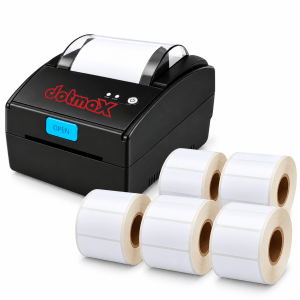 d8610 barcode printer and sticker roll | Dream Tech Dotmax D8610 Barcode Label Printer Combo with 5 Rolls of 50x75mm Labels