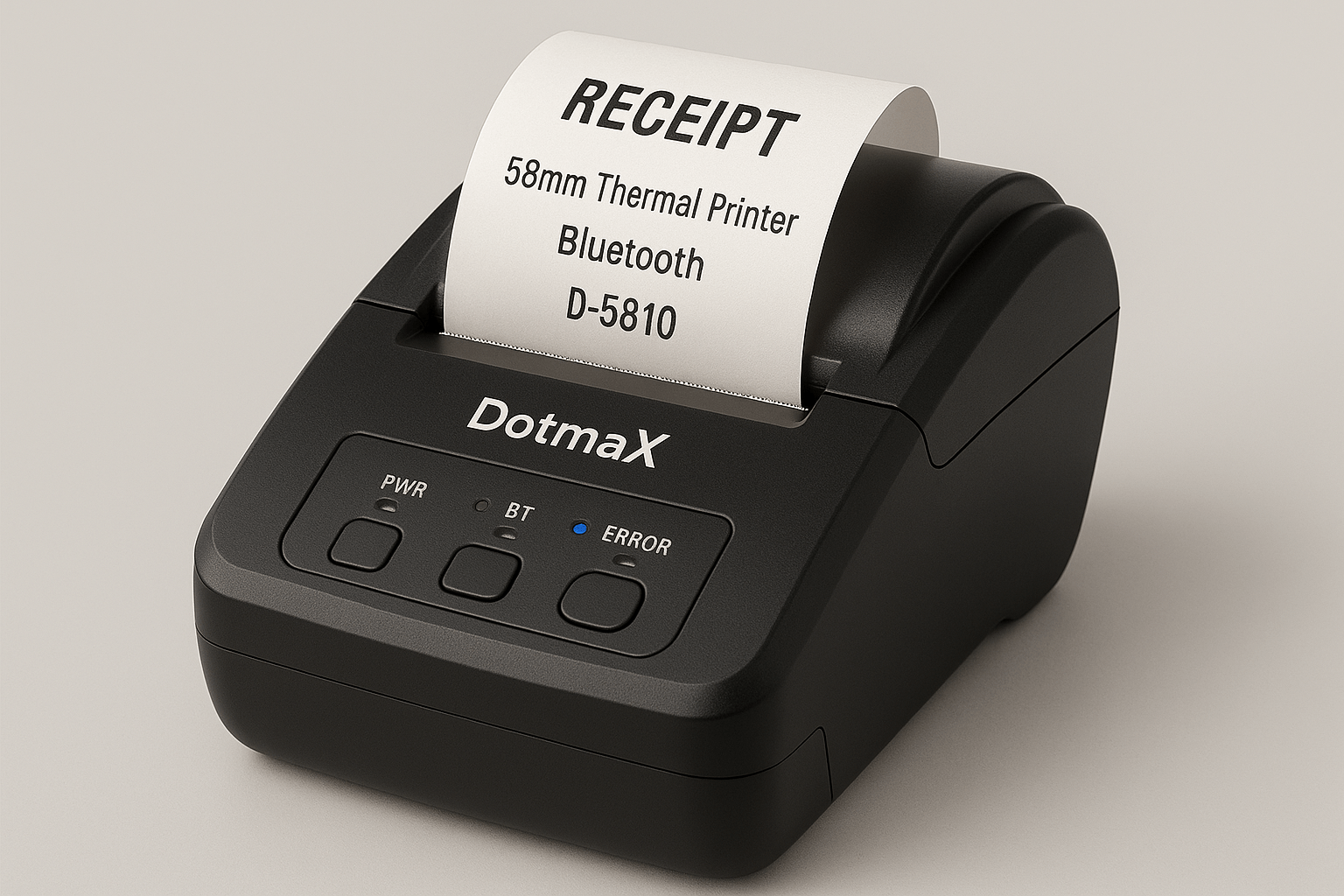 Compact Black 58mm Thermal Receipt Printer Printing a Receipt.
