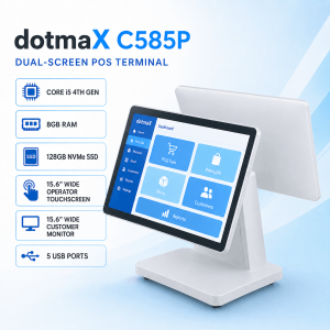 dotmaX C585P Core i5 dual-screen POS terminal with two 15.6-inch displays