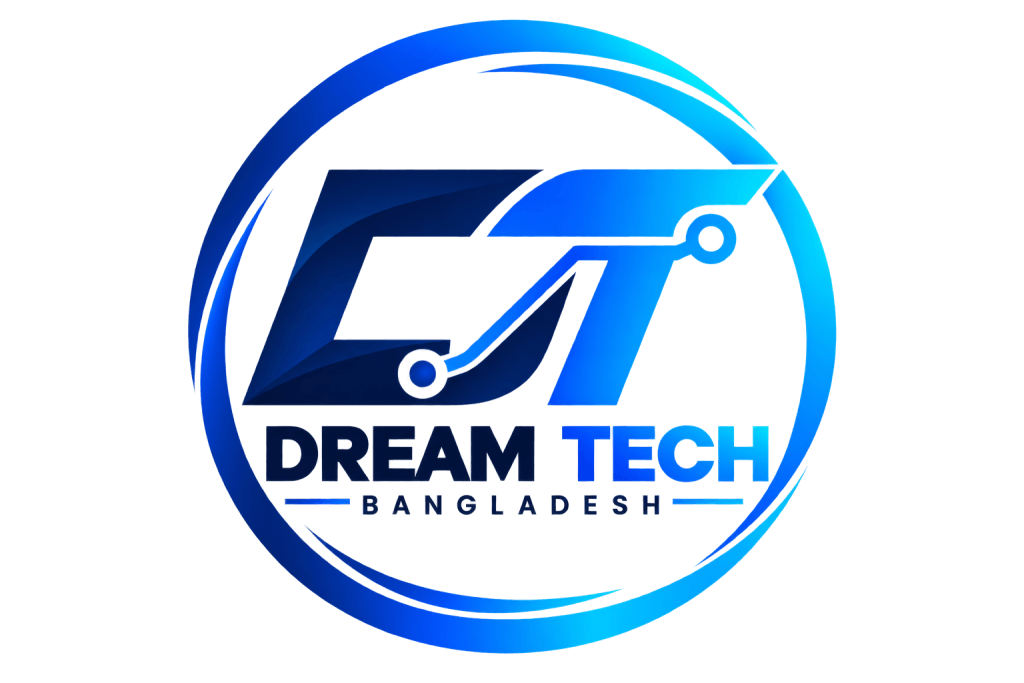 Dream Tech | Dream Tech Dream Tech Bangladesh Logo: a Blue Circular Gradient Emblem with a Stylized Dt and a Circuit Motif Inside.